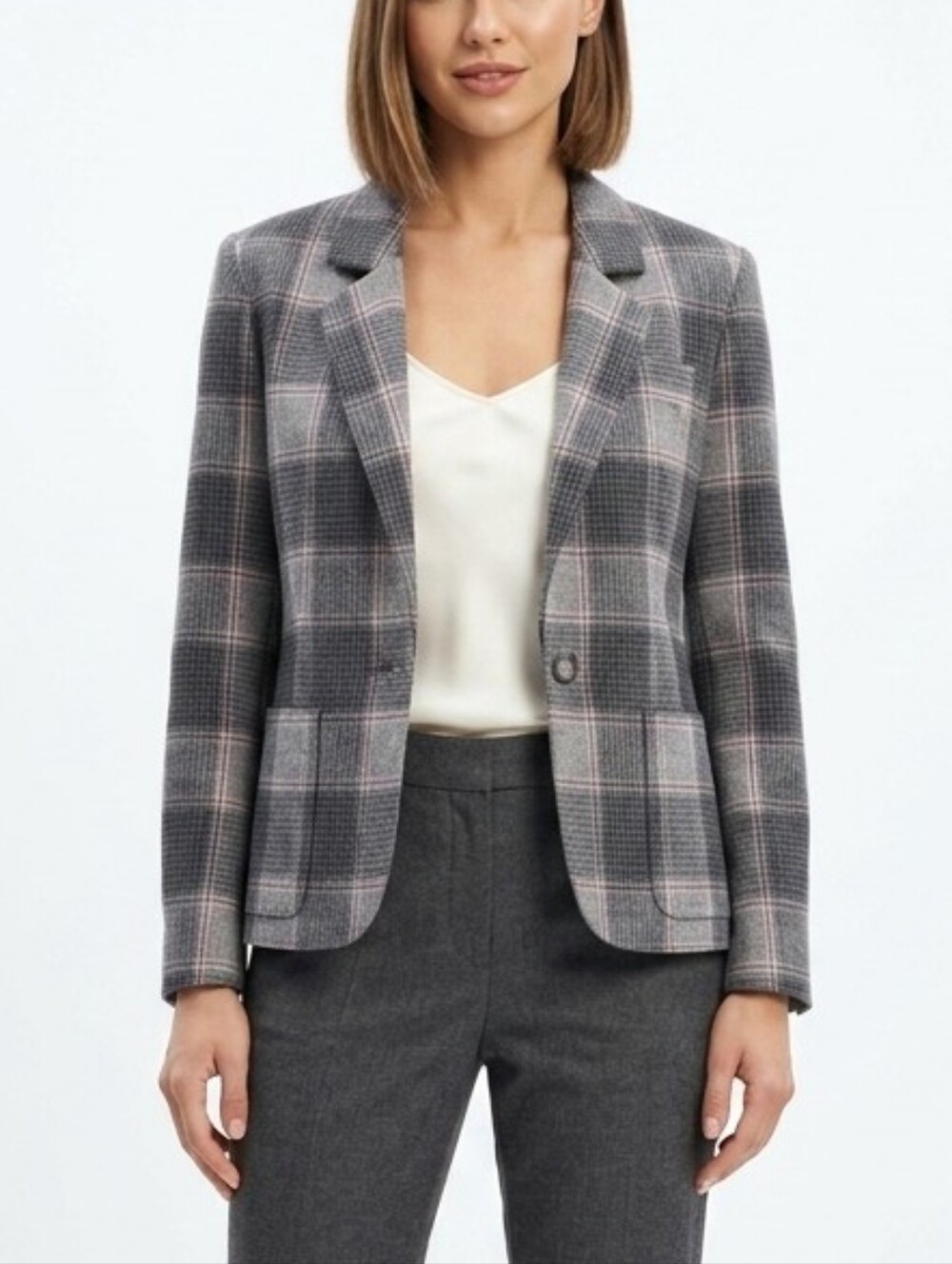 Vintage Pendleton wool plaid blazer gray pink 1980s academia medium